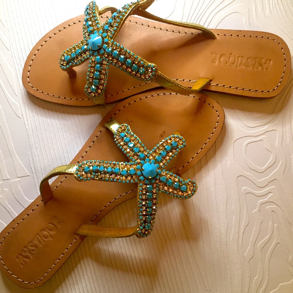 Mystique Turquoise & Rhinestone Starfish Sandals